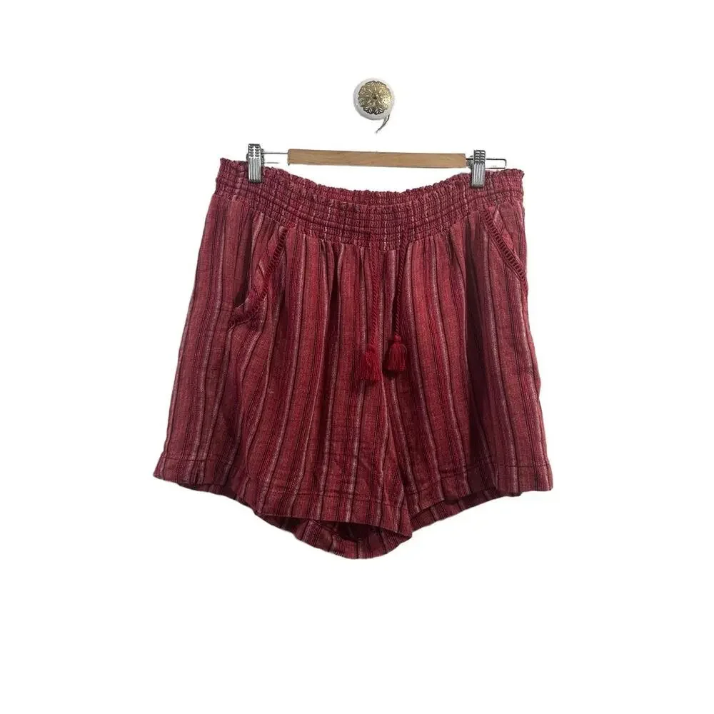 Briggs Shorts Size XL Red Striped Pattern Tassel Drawstring Pockets Linen Blend - Picture 3 of 15